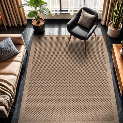 CAMILSON Easy Jute Rug 6x9, Indoor Outdoor Natural Color Fiber Area Rugs for Living Room Patio and Kitchen Rug, Sisal Boho Woven Design, Easy-Cleaning, Washable Outside Carpet Alfombras para(6 x 9) - color: Checkered/Natural, size: 6' x 9' (Rectangular)