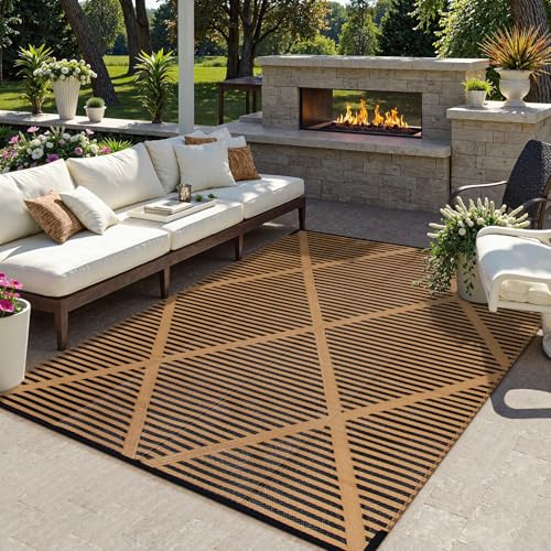 Lahome 6x9 Outdoor Plastic Straw Rug, Reversible Waterproof Camping Rug for Tent, Large Weatherproof Outside Carpet for Rv Beach Backyard Balcony Deck, Brown 6'x9' - color: Brown, size: 6'x9'