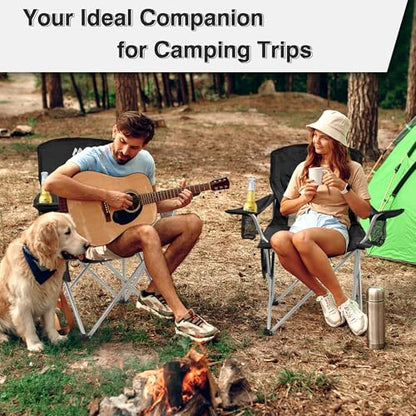 Elevon Camping Chair, Portable Folding Outdoor Chair with Arms, Cup Holder and Carry Bag - color: Midnight