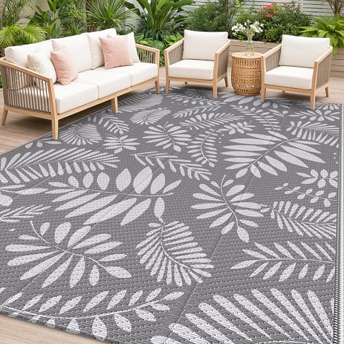 StepRite Outdoor Rug, Patio Rug, Plastic Straw Camping Rugs, Large Waterproof Area Rug and Mat for Outdoors, RV, Patio, Backyard, Deck, Porch, Beach, Balcony, (6'x 9', White&Gray) - color: Grey, size: 6' x 9' (Rectangular)