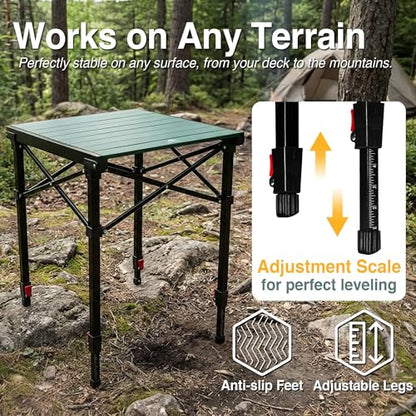 Camping Table Portable Foldable with Adjustable Height, Lightweight Collapsible Aluminum Roll-Up Camp Table with Storage Bag & Carry Bag, Heat-Resistant for RV Picnic BBQ Camping (Large 28"×25") - size: Large 28"×25" - Dining Height (32.5"H)