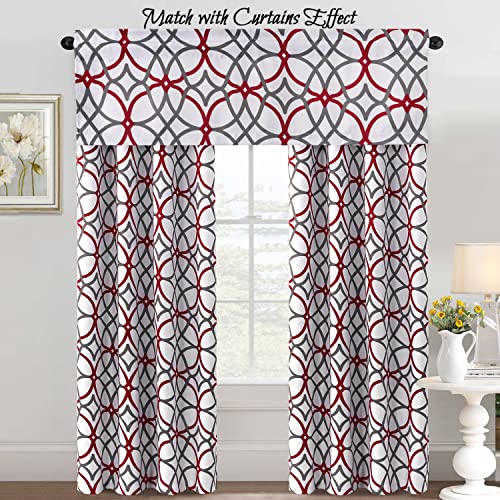 H.VERSAILTEX Blackout Curtain Valances for Kitchen/Bathroom - Thermal Insulated Window Valances for Living Room/Bedroom Rod Pocket Short Curtain 1 Panel, 52x18 inch, Geo in Burgundy and Gray - color: Geo in Burgundy and Gray