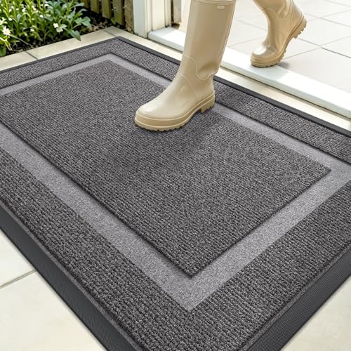 OLANLY Front Door Mat Indoor Outdoor Entrance, Waterproof All-Season, All-Weather Doormat, Sturdy Natural Rubber, Fade Resistant, Low Profile, Easy Clean Patio Porch Entryway Mat, 35x23, Dark Grey - color: Dark Grey, size: 35" x 23"