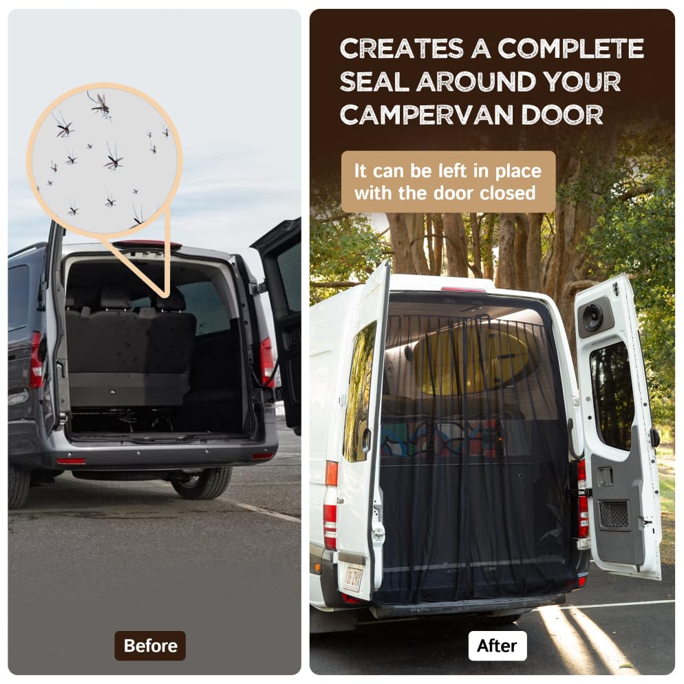 Living in a Bubble Van Bug Screen for RAM Promaster High Roof and Other Campervans, Universal Size Rear Door Flyscreen Mosquito Net, Center Zipper Closure