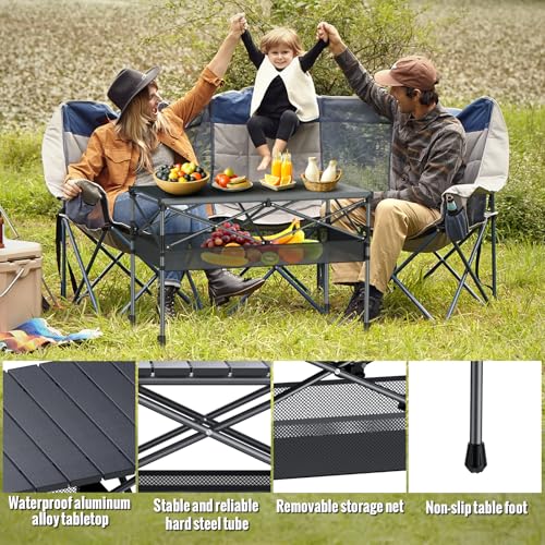 GARLLEN Folding Table for Camping, 2 Adjustable Height Portable Roll-up Picnic Table with Storage Net, Lightweight Aluminum Outdoor Table with Carrying Bag for Camping, BBQ, Beach, 39"L x 20"W - size: Tabletop Size: 39.3"L x 19.6"W
