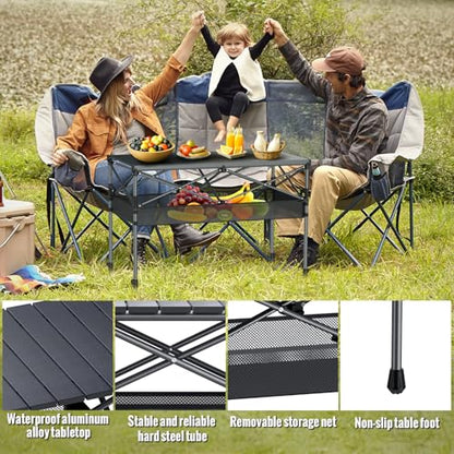 GARLLEN Folding Table for Camping, 2 Adjustable Height Portable Roll-up Picnic Table with Storage Net, Lightweight Aluminum Outdoor Table with Carrying Bag for Camping, BBQ, Beach, 39"L x 20"W - size: Tabletop Size: 39.3"L x 19.6"W