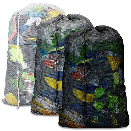 Dalykate Mesh Laundry Bags, 24" x 36", Heavy Duty with Reinforced Handles, Foldable & Portable, Drawstring Closure, 3-Pack Mixed Colors - color: Grey, White, Black
