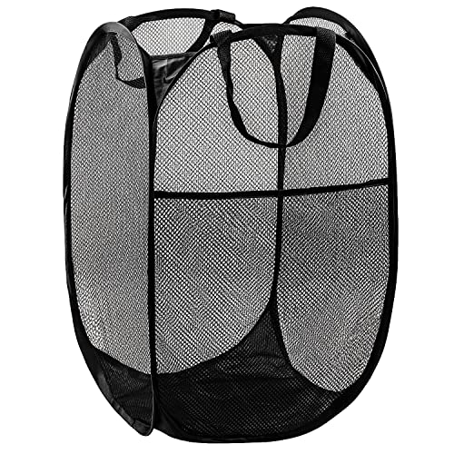 DUCOO Pop Up Laundry Hamper, 70L Collapsible Mesh Laundry Basket with Side Pocket, Foldable Dirty Clothes Hamper with Sturdy Reinforced Handles for Home Dorm Bedroom Travel Bathroom Storage, Black - color: Black