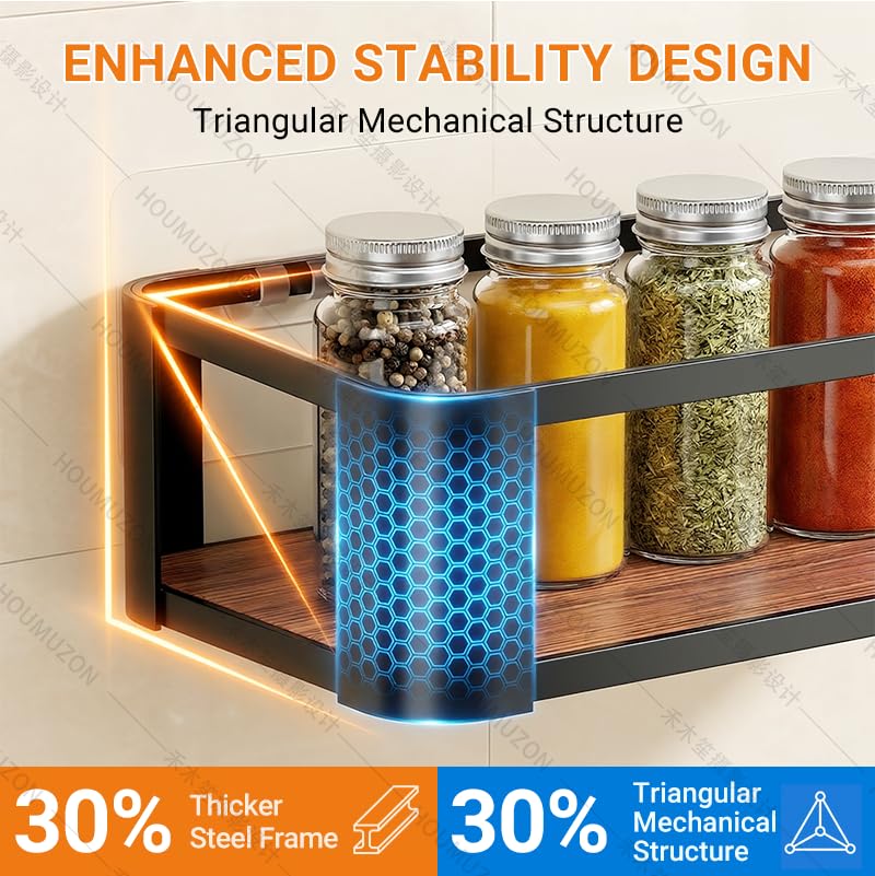 Wall Mounted Spice Rack, Black, 4 Pack | 4 Hooks Included, Screw or Adhesive Installation, For Stove Cabinet Pantry Door, Kitchen and RV Use - size: 4 pack