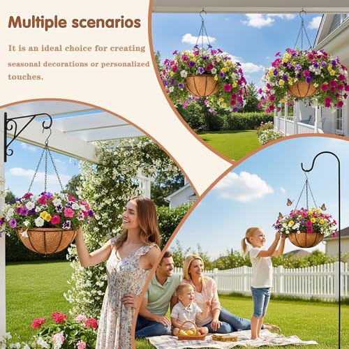 14 inch Metal Hanging Baskets For Plants Outdoor 4 Pack Round Metal Wire Hanging Basket Planter with Coco Fiber Liners Chain Round Wire Plant Holder for Garden, Patio, Deck, Porch Plants Flower Potss - size: 14 Inch, style: Watermelon