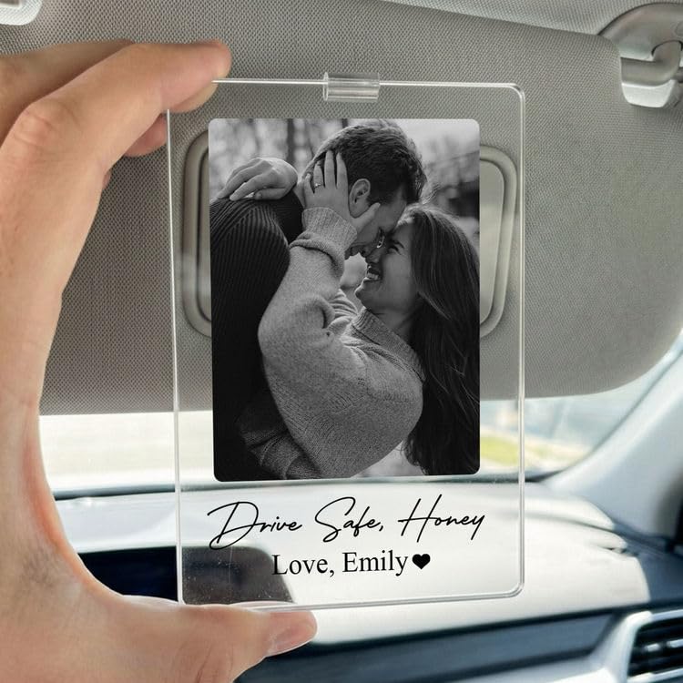 Gossby Custom Car Visor Clip for Husband Boyfriend Drive Safe Honey Gift | Drive Safe Honey Car Visor Clip, Custom Couple Photo Polaroid Frame - color: Drive Safe I Love You V3