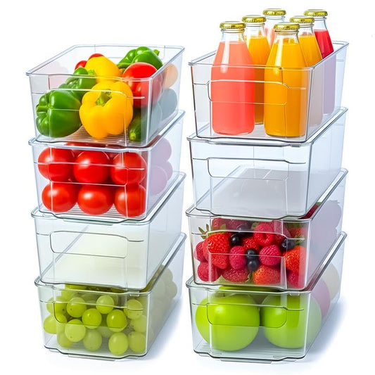 Utopia Home - Fridge & Refrigerator Organizer Bins (8 Pack), Clear Stackable Durable Plastic Storage Containers with Easy Grip Handles for Pantry, Kitchen Cabinets & Countertops (8)