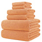 POLYTE 430 GSM Microfiber Quick Dry Lint Free Oversize Bath Towel Set, 6 Piece (Waffle Weave) - color: Orange