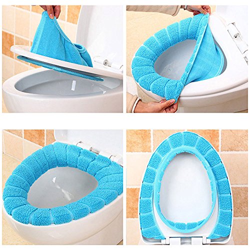 Toilet Seat Covers for Bathroom - 3PCS Soft Thicker Warmer Padded Cloth Covers, Washable Stretchable Bathroom Toilet Seat Cover Lid Warmers, Toilet Cover Warm Seat Pads (Blue Gray Green) - color: Blue Gray Green