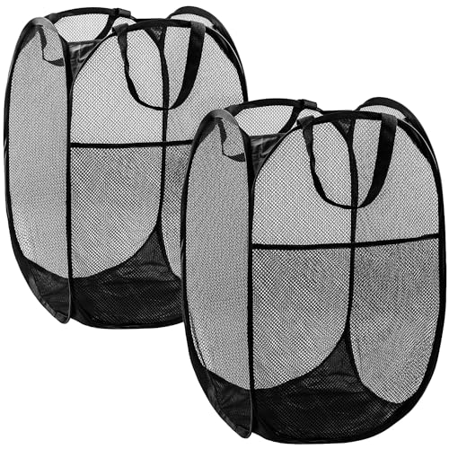 DUCOO Pop Up Laundry Hamper, 70L Collapsible Mesh Laundry Basket with Side Pocket, Foldable Dirty Clothes Hamper with Sturdy Reinforced Handles for Home Dorm Bedroom Travel Storage, Black, 2Pack - color: 2 PCS Black