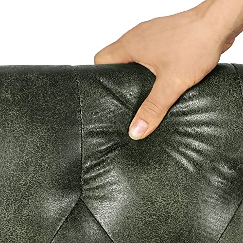 Leather Ottoman with Storage,24’’Foot Rest Ottomans with Hinged Lid Rectangle Upholstered Foot Stools Nailhead Trim for Living Room Bedroom,Green - color: Green