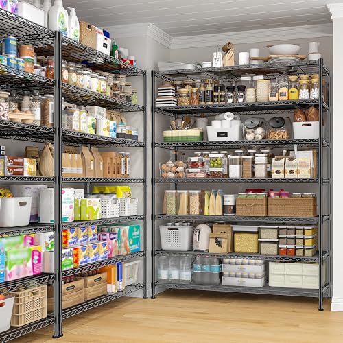 82.6H Metal Shelving Unit 7 Tier Storage Shelves Adjustable Wire Shelving Metal Wire Shelf Pantry Shelves Commercial Rack for Kitchen Pantry Utility Room Garage 45" W x 82.6''H x 13.5" D, Black - size: 45" W x 82.6''H x 13.5" D