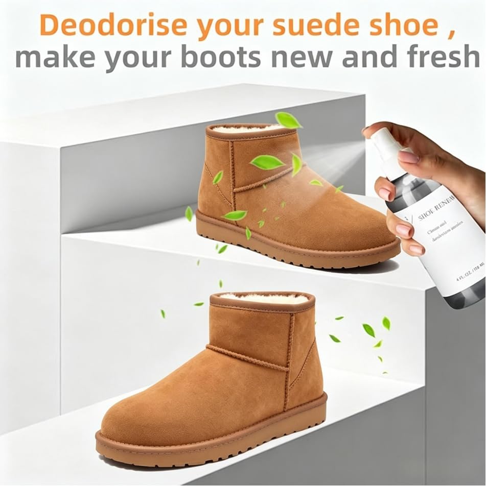 Suede Shoe Cleaner Kit, Shoe Cleaning Kit with Cleaner, Waterproof Protector Spary, Refresh Spary, Brush & Eraser, Shoe Cleaning kit for Suede Nubuck, Boots, Sheepskin, Leather Shoes