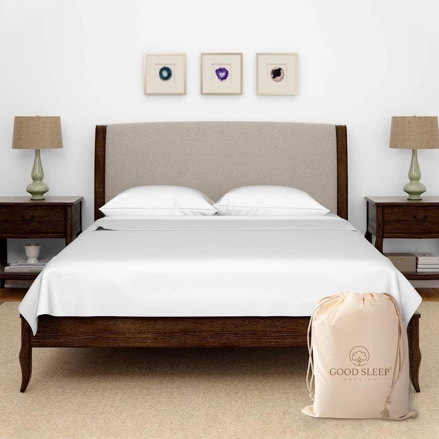 Good Sleep Bedding Olympic Queen Sheets Set, 100% Egyptian Cotton, Luxury 4 Pc Super Queen Sheets Sets, Breathable, Snug Fit, 16" Deep Pocket Fitted Sheet, 2 Pillowcases & 1 Flat Sheet, White - color: White, size: Olympic Queen (66 x 80)