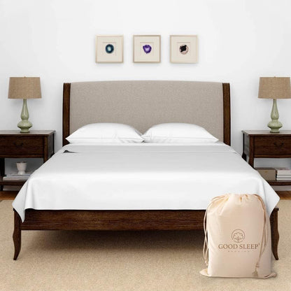 Good Sleep Bedding Olympic Queen Sheets Set, 100% Egyptian Cotton, Luxury 4 Pc Super Queen Sheets Sets, Breathable, Snug Fit, 16" Deep Pocket Fitted Sheet, 2 Pillowcases & 1 Flat Sheet, White - color: White, size: Olympic Queen (66 x 80)