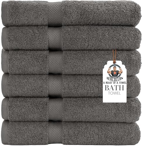 HERCULEAN Premium Bath Towels 24 x 48 Pack of 6 | Quick Dry and Highly Absorbent | 100% Cotton Terry Towels for Bathroom - Perfect for Shower - Pool and Spa - Luxury Soft Towels - Light Grey - color: Light Grey, size: 24" x 48" PK 6