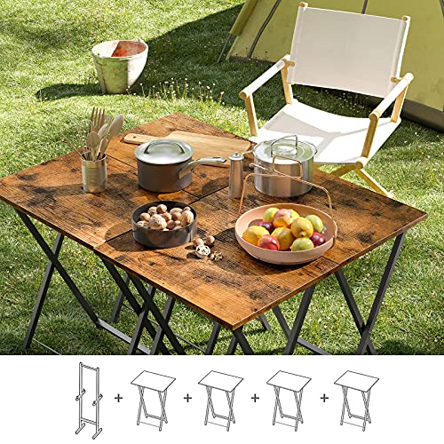 HOOBRO Folding TV Tray Tables, Set of 4 TV Trays with Storage Rack, Industrial Side Table for Eating at Couch, Foldable Snack Table for Small Space, Easy Assembly, Rustic Brown and Black BF50BZ01 - color: Rustic Brown + Black