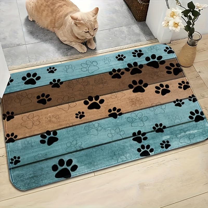 Pet Cat Dog Food Mat Dog Paw Print Non Slip Mat to Protect Floors for Food and Water, 11.7 * 19.5 in