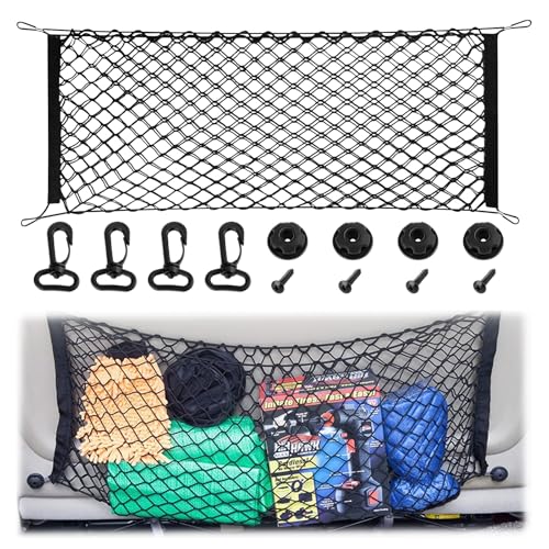 Cargo Net, Premium Dual-Layer Nylon Cargo Net for SUV, Automotive Exterior Accessories, Adjustable Elastic Trunk Net with Hook, Car Accessories for SUV, Truck, Pickup(51.2x17.7 Inch) - size: 51.2x17.7 Inch