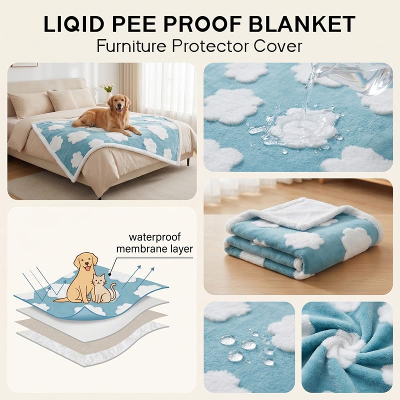 Waterproof Pet Blanket,Dog Bed Covers Small Throw for Puppy Cats Stylish Jacquard Pets Couch Sofa Furniture Protection Washable Reversible Covers (Blue Cloud,XS) - color: Blue Cloud, size: XS-50*70cm(20*28in)