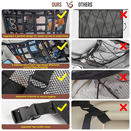 Car Ceiling Cargo Net Pocket Storage Net,29.5"x19.7" Adjustable D-Buckle to Reduce Sagging Roof Storage Organizer,Double-Layer Mesh SUV for SUVs,Road Trips,Car Camping Essentials