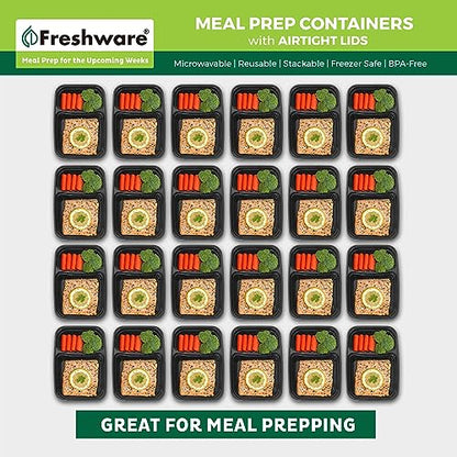 Freshware Meal Prep Containers [15 Pack] 2 Compartment with Lids, Food Storage Containers, Bento Box, BPA Free, Stackable, Microwave/Dishwasher/Freezer Safe (28 oz), Black - size: 2-COMP-28OZ-15PK