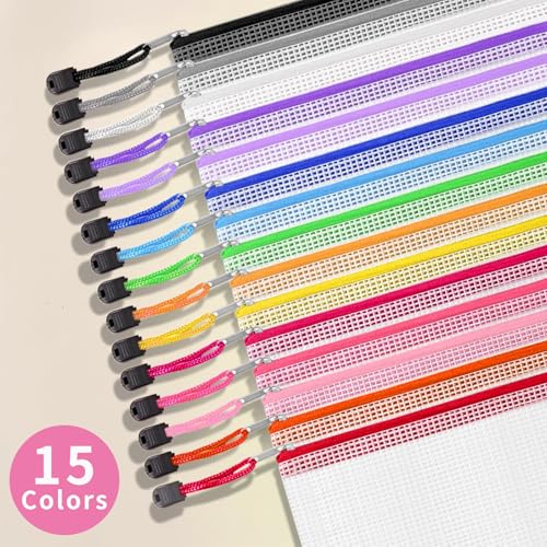 EVERECO 15 Pack A3 Mesh Zipper Pouch Bags (16.7x12 in) - Large Plastic Zipper Pouches for Organizing, Board Game Storage & Puzzle Storage, Toy Organizer Bags, Travel Bag Organizer - style: 15 Pack