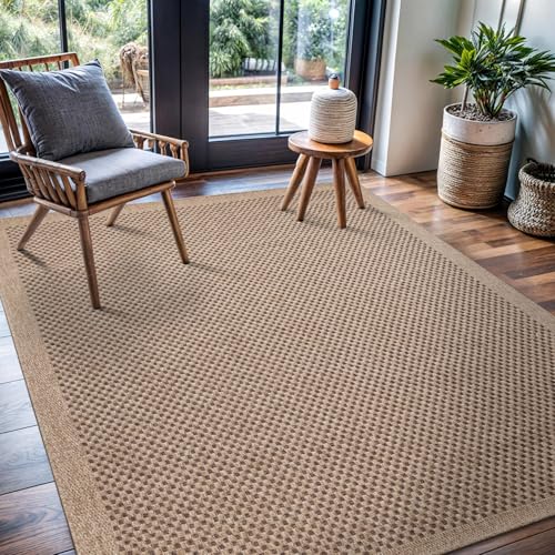 CAMILSON Easy Jute Rug 4x6, Indoor Outdoor Natural Color Fiber Area Rugs for Living Room Patio and Kitchen Rug, Sisal Boho Woven Design, Easy-Cleaning, Washable Outside Carpet Alfombras para(4 x 6) - color: Checkered/Natural, size: 4' x 6' (Rectangular)