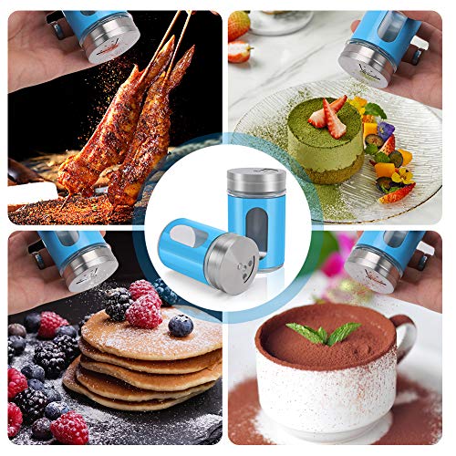 Accmor 2pcs Salt and Pepper Shakers,Stainless Steel Shaker for Salt Powder Sugar Cinnamon Pepper, Spice Dispenser with Adjustable Pour Holes,Blue - color: Blue