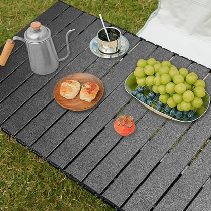Folding Camping Table, Outdoor Roll-up Table Height Adjustable & Portable Metal Camp Grill Table for Picnic, BBQ, Party, Backyard, Beach, Mesh Storage and Carry Bag (Ash Black, 37.4'' Large) - size: 37.4'' Large