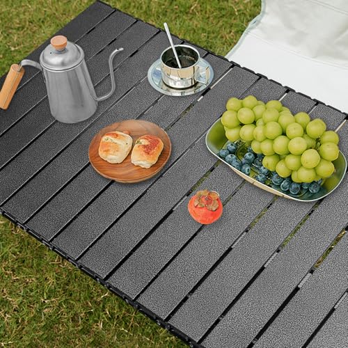Folding Camping Table, Outdoor Roll-up Table Height Adjustable & Portable Metal Camp Grill Table for Picnic, BBQ, Party, Backyard, Beach, Mesh Storage and Carry Bag (Ash Black, 47.24'' X-Large) - size: 47.24'' X-Large