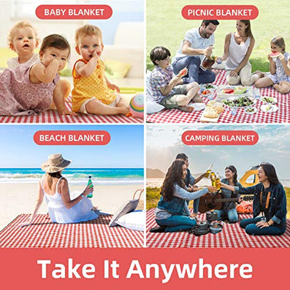 ZAZE Picnic Blanket Extra Large Waterproof, 80''x80''Checkered Picnic Blankets Beach, Outdoor, Camping on Grass Accessories Couple Ideas Wedding Registry Gifts (Red and White) - color: Red and White