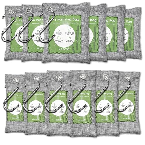 12 Pack Bamboo Air Purifying Bag, Activated Charcoal Bags Odor Absorber, Moisture Absorber, Natural Car Air Freshener, Shoe Deodorizer, Odor Eliminators For Home, Pet, Closet (6x50g, 6x150g) - color: Essential 12 Pack
