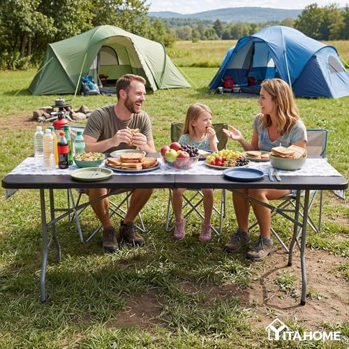 YITAHOME 6ft Folding Tables Heavy Duty Folding Table with Carrying Handle Plastic Fold up Table for Outdoor Camping Picnic Parties/Indoor Events All in Black - color: Black