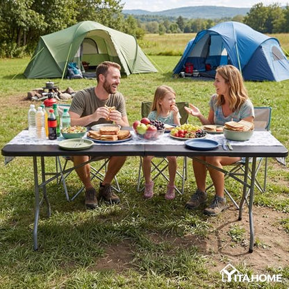 YITAHOME 6ft Folding Tables Heavy Duty Folding Table with Carrying Handle Plastic Fold up Table for Outdoor Camping Picnic Parties/Indoor Events All in Black - color: Black