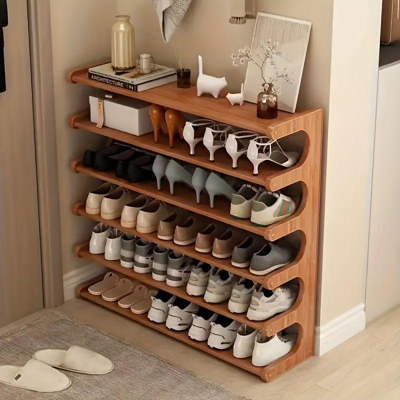 5/6 Layer Wood Grain Shoe Rack Free Standing Space Saving Multi Layer Storage Organizer Easy Assemble Self Supporting Shoe Storage Shelf for Closet Bedroom Entryway - size: 5th floor