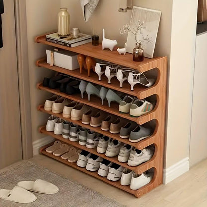 5/6 Layer Wood Grain Shoe Rack Free Standing Space Saving Multi Layer Storage Organizer Easy Assemble Self Supporting Shoe Storage Shelf for Closet Bedroom Entryway - size: 5th floor