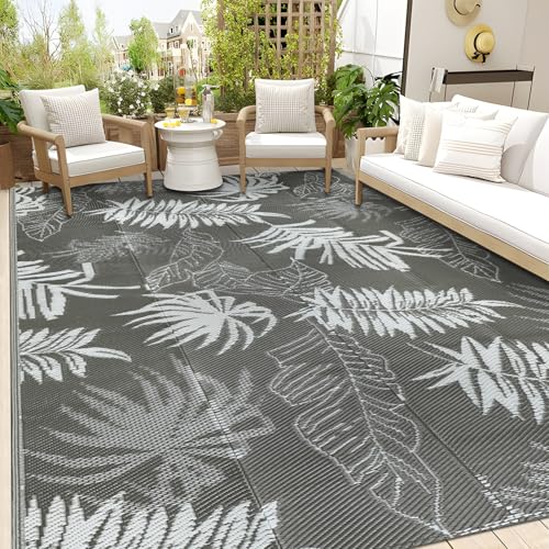 Falflor Outdoor Rug Waterproof 6x9 ft, Reversible Outdoor Plastic Straw Rug, Large Outdoor Carpet Patio Rug for RV Camping, Indoor Outdoor Rug Mat for Porch Deck Backyard Balcony Picnic Beach (Grey) - color: Grey, size: 6' x 9'