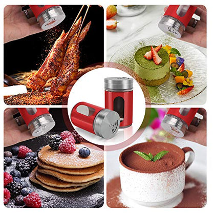 Accmor 2pcs Salt and Pepper Shakers,Stainless Steel Shaker for Salt Powder Sugar Cinnamon Pepper, Spice Dispenser with Adjustable Pour Holes,Red - color: Red