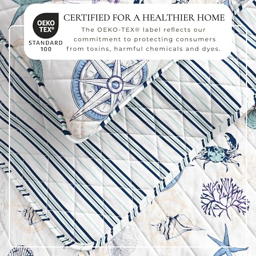 Great Bay Home Coastal Quilt Set - 2-Piece Twin/Twin XL Size Blue Nautical Bedding Set - Lightweight, All-Season, Reversible Bedspread (Nautical Motif) - color: Nautical Motif, size: Twin / Twin XL