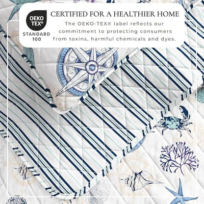 Great Bay Home Coastal Quilt Set - 2-Piece Twin/Twin XL Size Blue Nautical Bedding Set - Lightweight, All-Season, Reversible Bedspread (Nautical Motif) - color: Nautical Motif, size: Twin / Twin XL