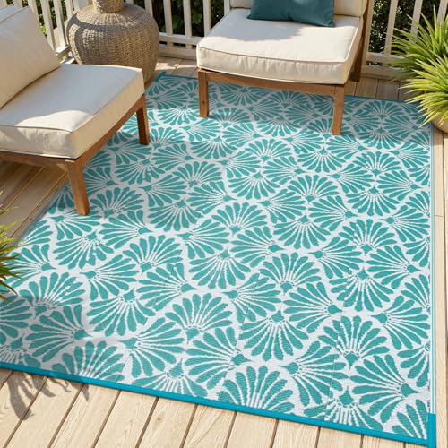 Lahome Outdoor Rugs for Picnic Camping 6x9, Blue Plastic Straw Reversible Rv Beach Rug, Waterproof Lightweight Outdoor Carpet for Pool Beach Balcony Tent Patio Deck, Teal 6'x9' - color: Teal, size: 6' x 9' (Rectangular)