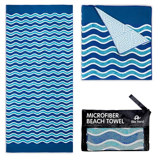 Elite Trend Quick Dry Towel Large 63x31 Inch - Microfiber Beach Towel - Perfect for Beach, Travel, Swimming, Pool, Yoga, Hiking, Camping - Lightweight, Fast Drying, Compact for Adults (Blue Sea) - color: Blue Sea, style: Large 63x31"