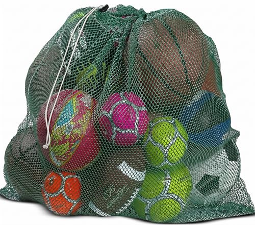 Mesh Equipment Bag - 32” x 36” and 24” x 36” - Adjustable, sliding drawstring cord closure. Perfect mesh bag for parent or coach, making it easy to transport and keeping your sporting gear organized. - color: Green, size: 24" x 36"