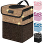 Cute Mini Car Trash Bag with Lid, Glitter Garbage Can Bin Hanging for Back/Front Seat/Console, Waterproof, Leakproof, 2.5 Gallon, Brown Bling Sparkly - color: Brown Bling Sparkly